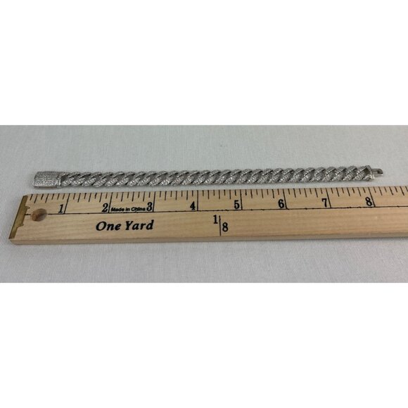 Mens Iced Cuban Link Chain Bracelet Silver Color With Box Clasp Rhinestones - Picture 8 of 8